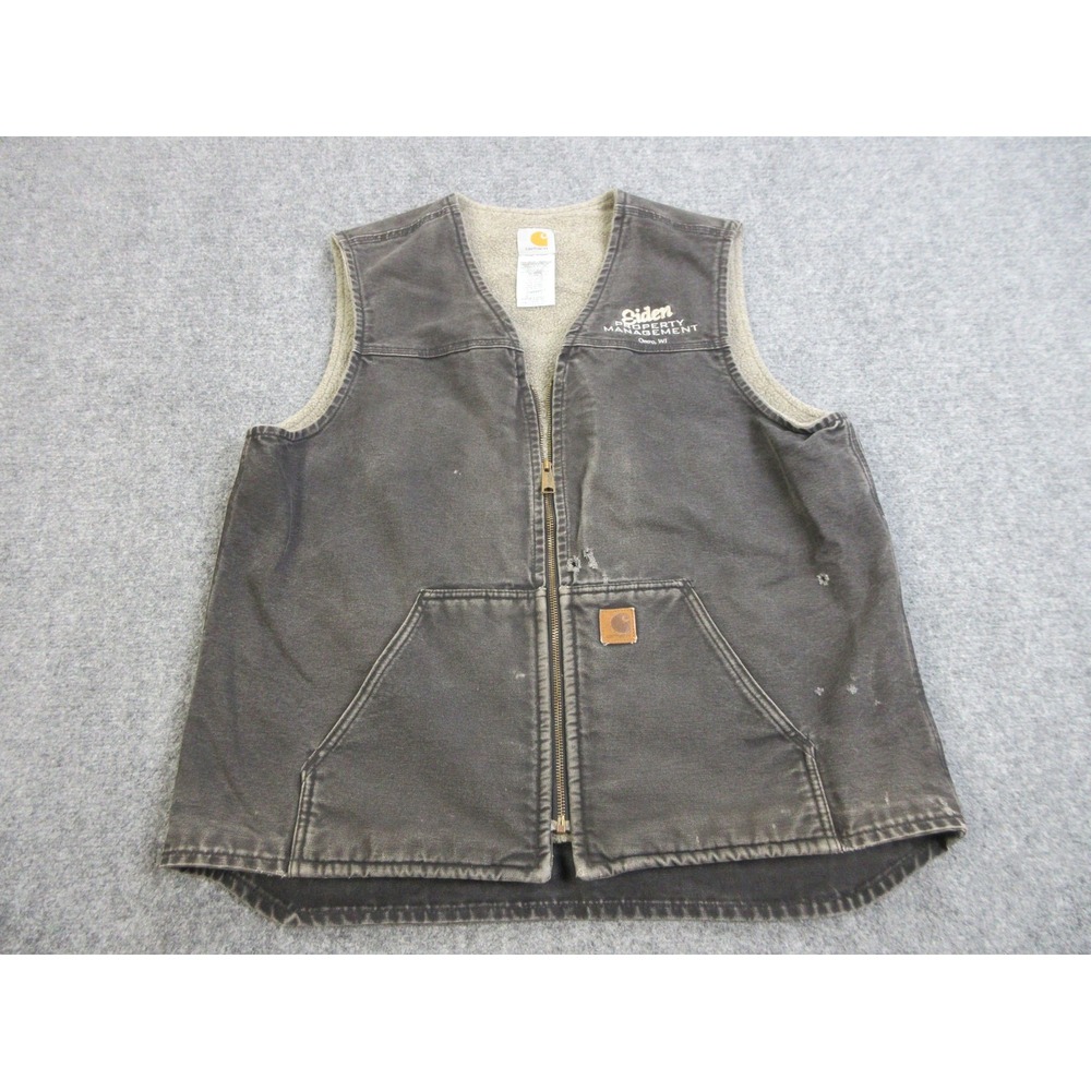 VINTAGE Carhartt Vest Mens XL Tall Black Duck Canvas Fleece Lined Workwear USA
